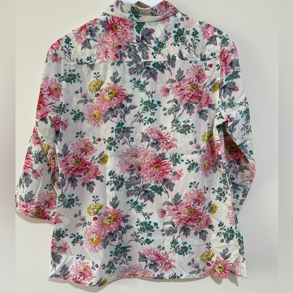 East White Pink Floral Print Shirt 3/4 Sleeve Collared Size 10 100% Cotton - Picture 7 of 10